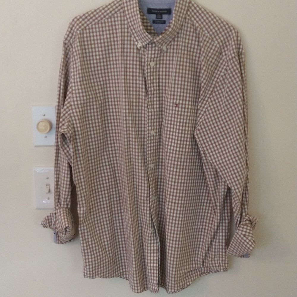 Men's Tommy Hilfiger xl tall classic fit coupe classique brown gingham check
